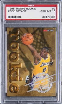 1996-97 Hoops "Rookie" #3 Kobe Bryant Rookie Card - PSA GEM MT 10